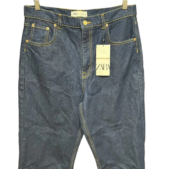 Zara Cropped ZW Premium Straight Leg Dark Wash Jeans Blue Size US 12 - Picture 3 of 12